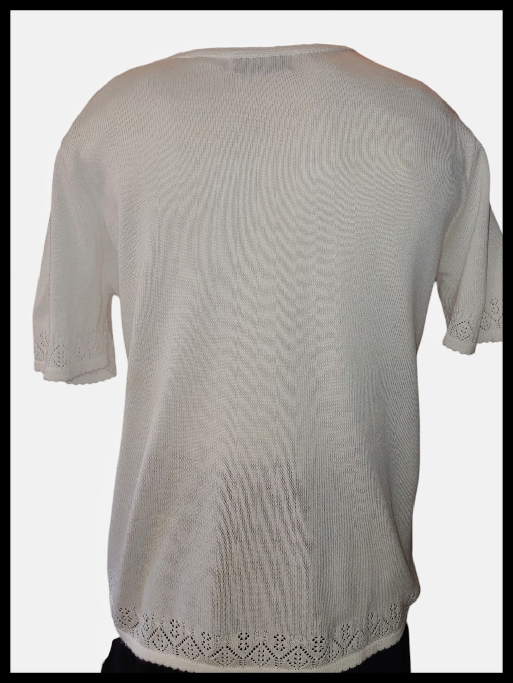 White Short Sleeve Knit Top with Edge Details - Picture 2 of 3